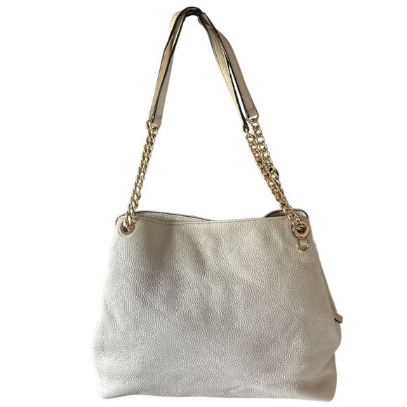 michael kors handbag. Raven, LT Cream,  Lg Shoulder Tote, Soft Pebbled Leather - Picture 1 of 9